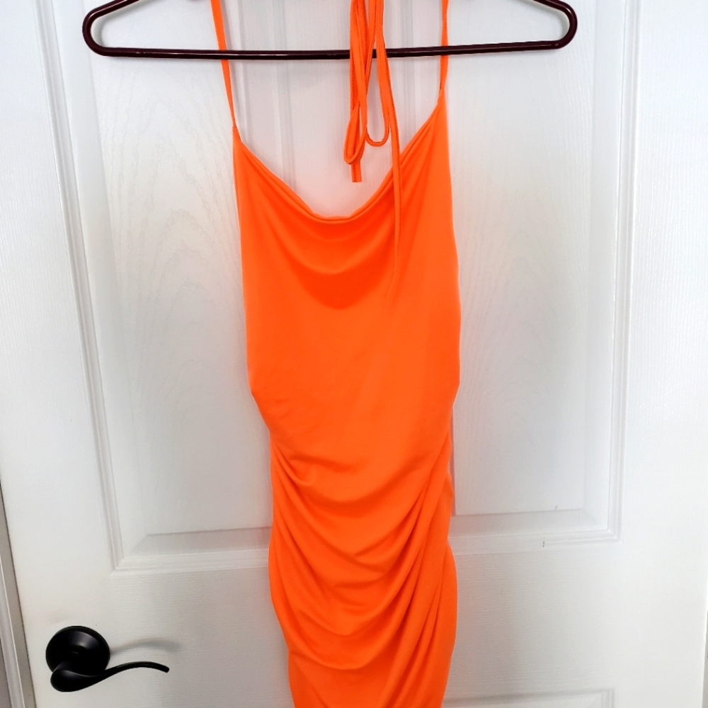 Vibrant Orange Halter Dress